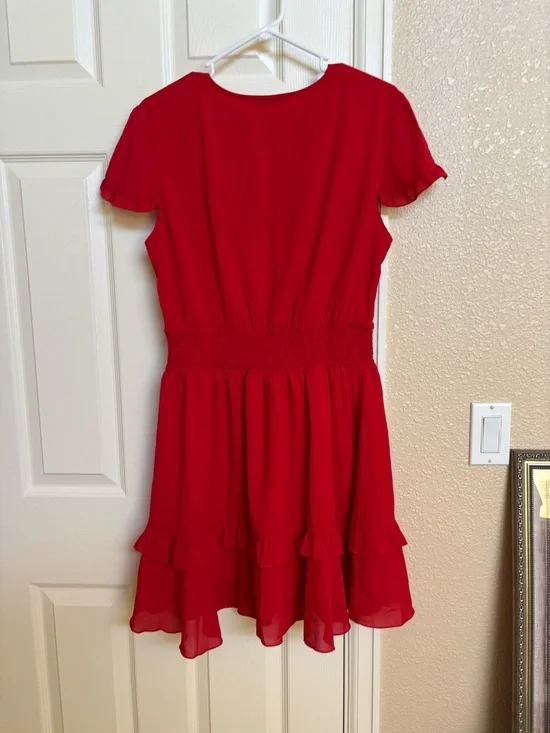 Red Tie-Front Ruffle Dress - Picture 10 of 12